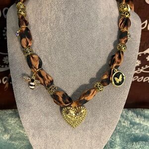 Gold and Brown Leopard Boho Scarf Heart Necklace - Custom, One of a Kind